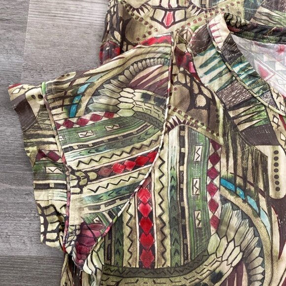 IRO Kali Silk Shirt Dress Womens 6 / 38 Patterned Boho Green Cream Geometric - Picture 6 of 11